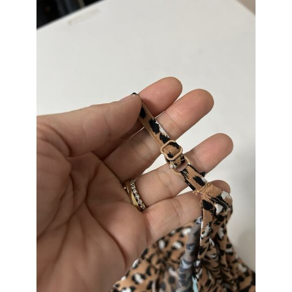 VTG Aerie Slip Dress Med Maxi Leopard Print Strappy V Neck Side Slits Raw Hem - Picture 9 of 10